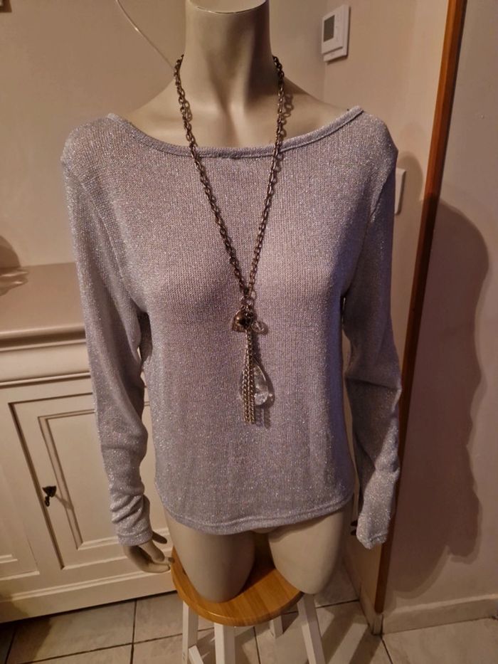 Pull mailles argentés H&M - photo numéro 2