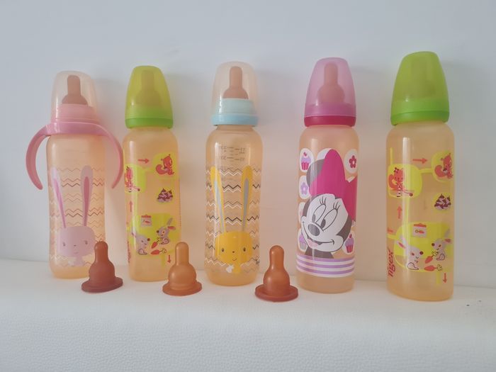 🌸 Lot de 5 biberons bébé 330 ml Tigex / Lapin - Minnie – Très bon état - photo numéro 2
