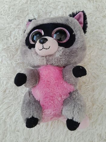 Peluche Laton Laveur, gris et rose, Marque Ty - 25cm