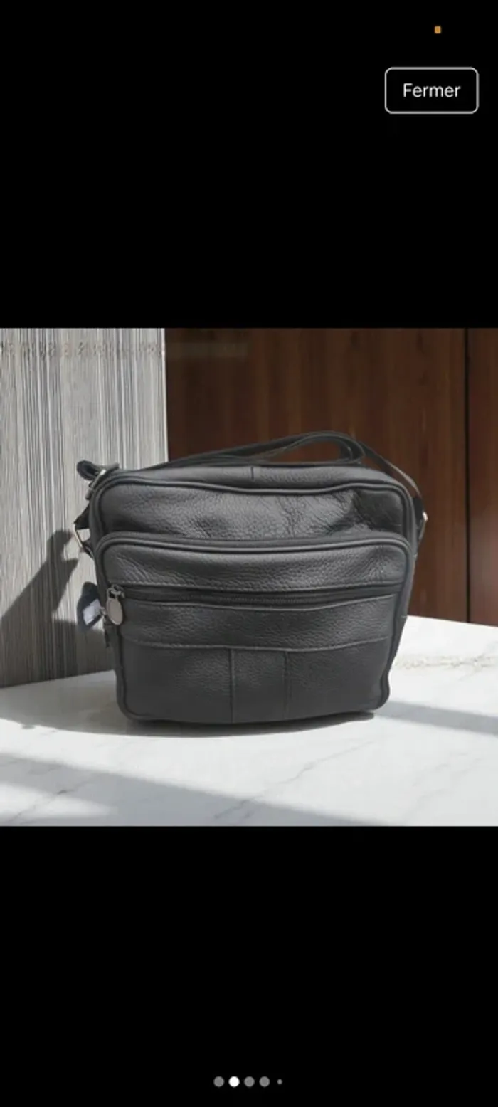 Sacoche cuir véritable noir mixte homme femme