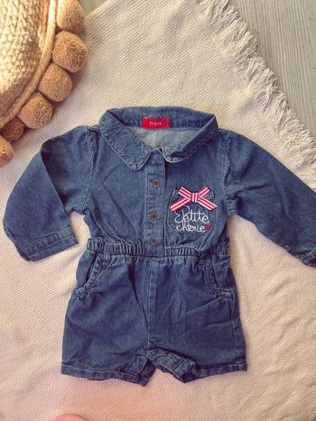 Combinaison short combishort en jean et noeud 6 mois