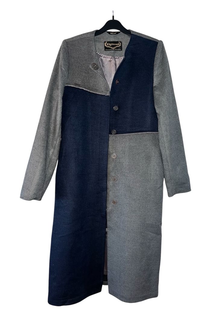 Manteau long bicolore (gris et bleu marine)  Taille 38 - photo numéro 2