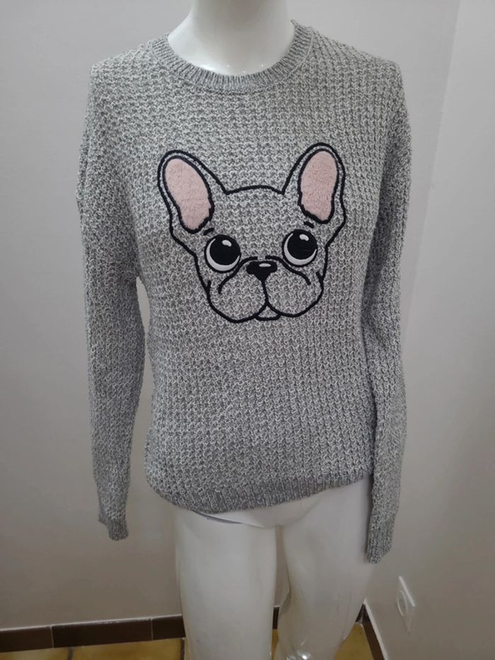 Pull motif bouldogne français taille M - photo numéro 2