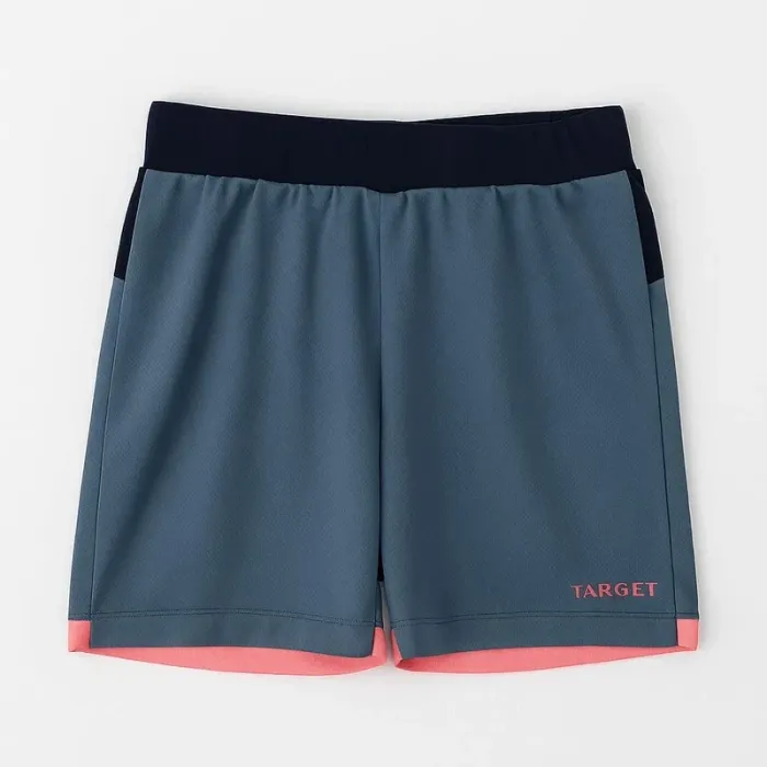 Short de basket bleu marine bleu jeans orange fluo Tarmak Taille 10 ans - photo numéro 2