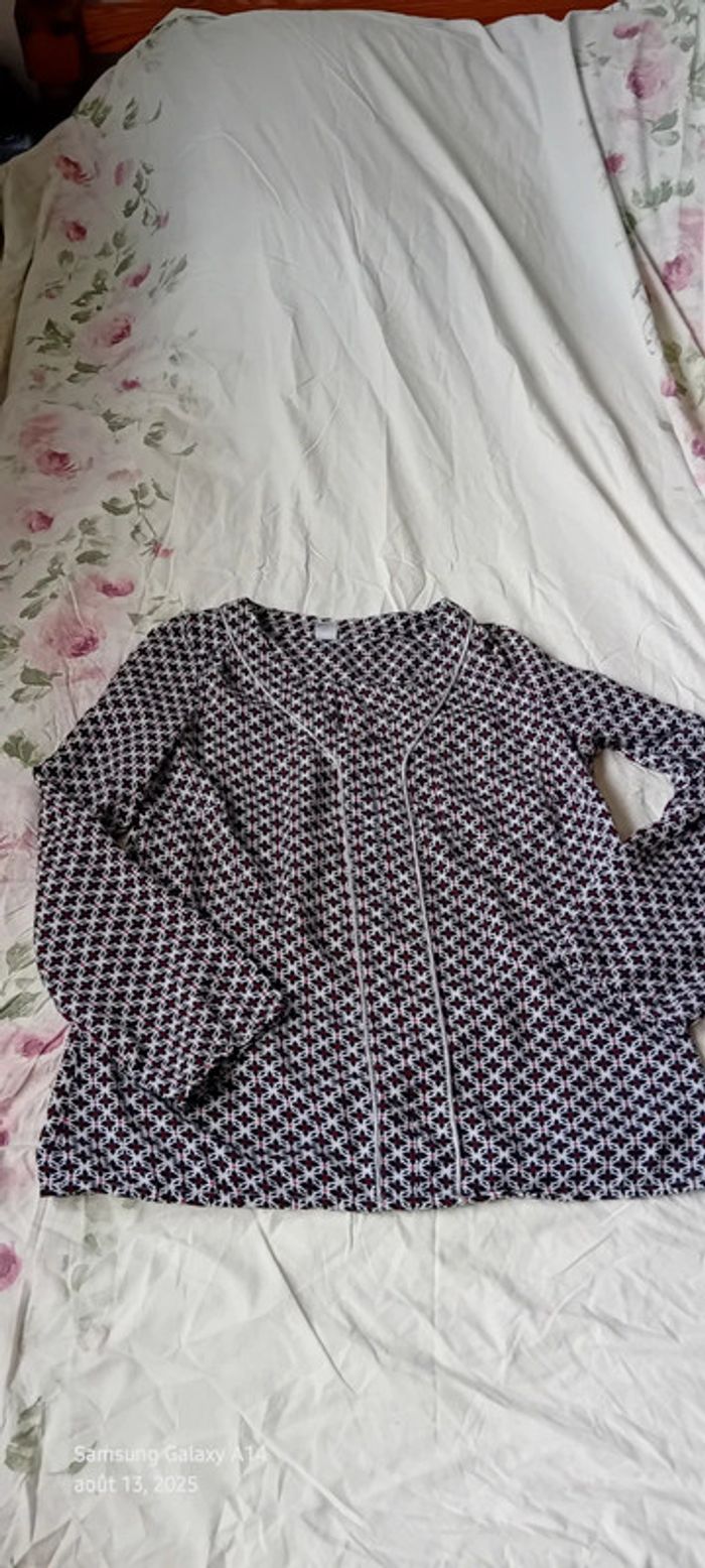 Blouse fluide manches longues col V motif fleurs liseré argenté noir femme L m&s mode - photo numéro 12