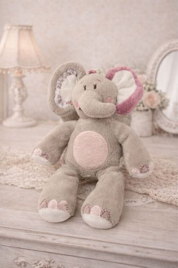 Doudou éléphant rose et beige – Très bon état