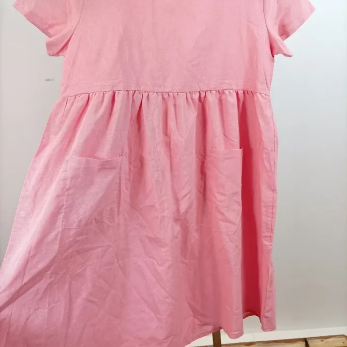 Robe rose à rayures fines coupe babydoll manches courtes col rond taille 2XL A878 - photo numéro 4