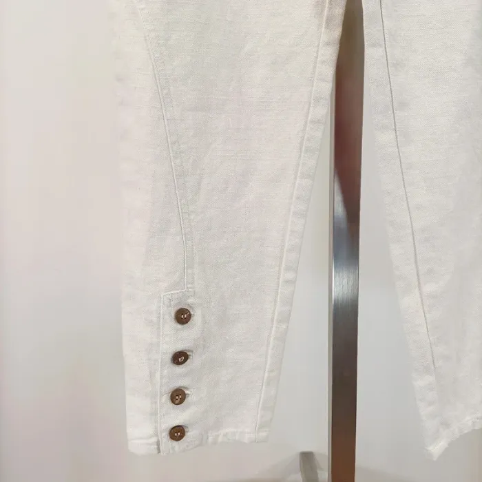 Pantalon Naf naf vintage blanc, corsaire, coton et lin taille 40 A316 - photo numéro 4