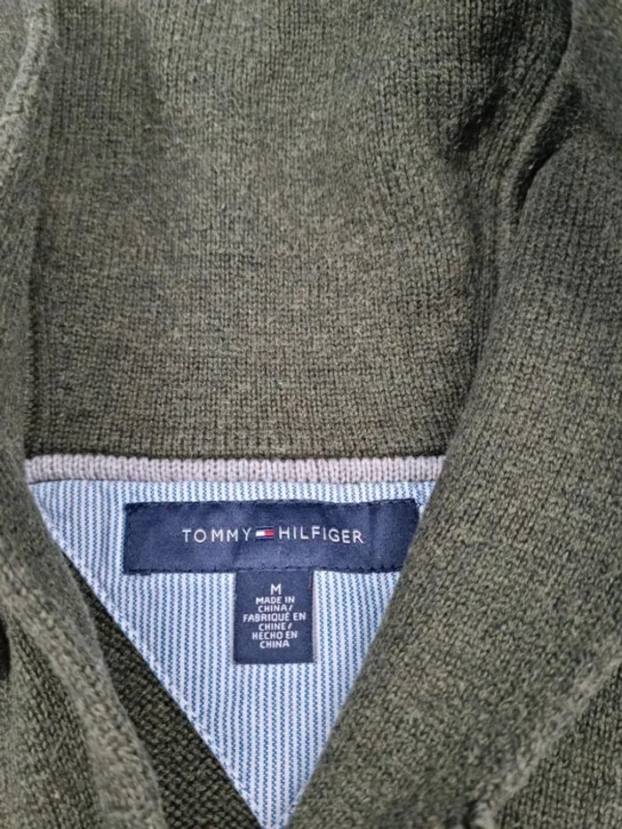 Pull col châle Tommy Hilfiger kaki L Hommes - photo numéro 6
