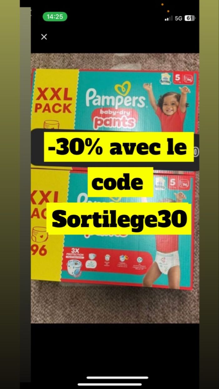 Deux cartons de couches Pampers taille 5