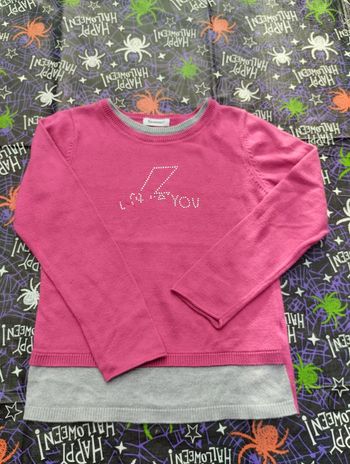 pull 5 ans fille rose et gris 3 Pommes