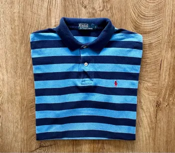 Polo/chemise/t.shirt rayé bleu Ralph Lauren (logo brodé) pour homme, taille L