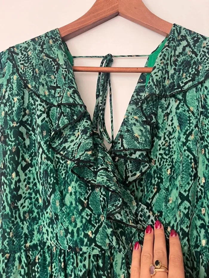 Robe verte imprimé serpent – volantée & dos nu – Taille 1 (S/M) - photo numéro 2