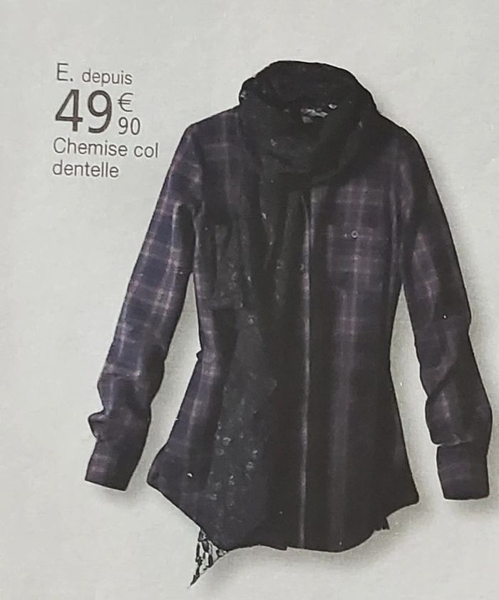 Chemise col dentelle carreaux marine 1060 Clothes T38 - photo numéro 3