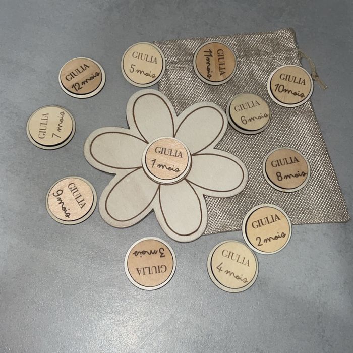 Carte étapes fleur en bois pour photographie bébé personnalisée