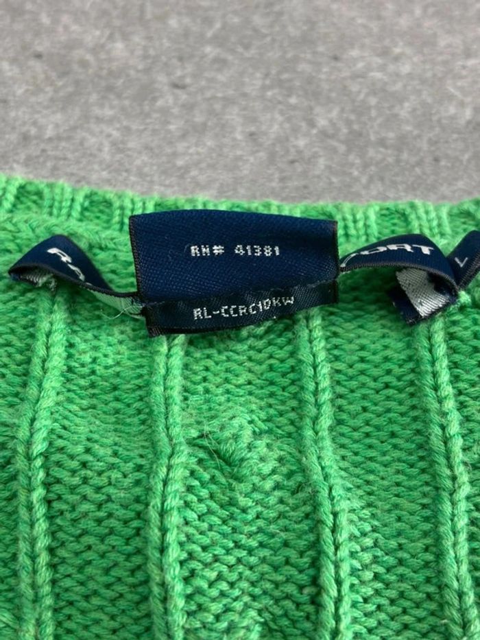 Pull d’hiver torsadé en maille Ralph Lauren col V vert taille L femme - photo numéro 11