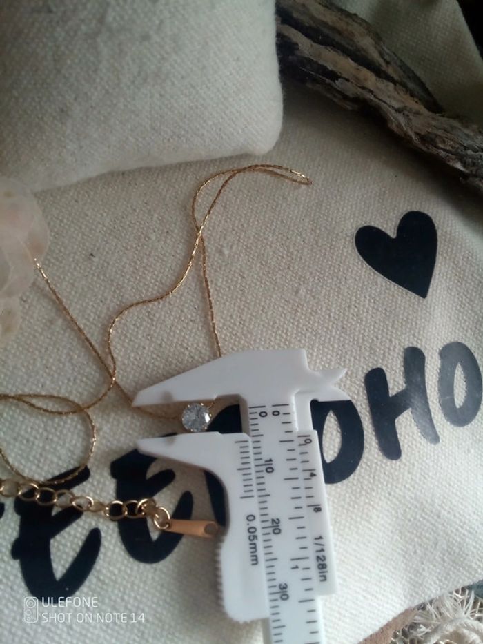 Collier acier doré et mono zircon blanc - photo numéro 3