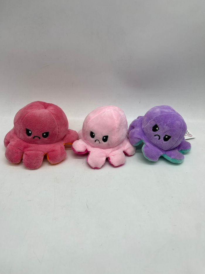 Lot de 3 peluches pieuvre poulpe Figurines réversible emoji émotions Neuf - photo numéro 3