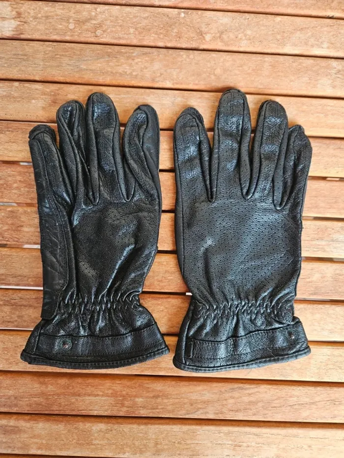 Gants moto noirs en cuir - photo numéro 2