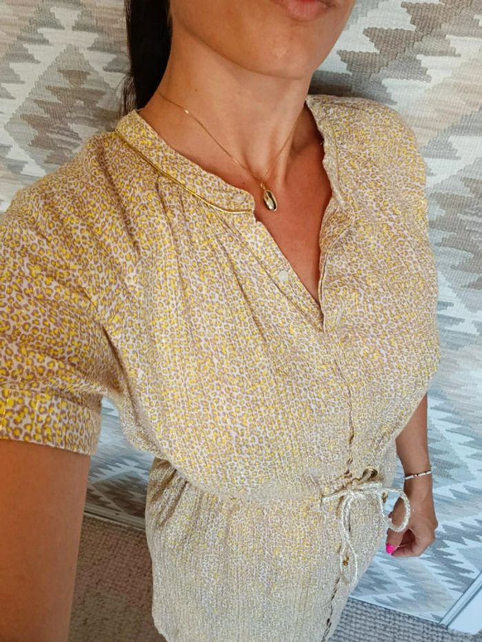 Petite robe d'été Kookaï jaune et doré motif léopard 38 coton et fibres métallisées - photo numéro 2