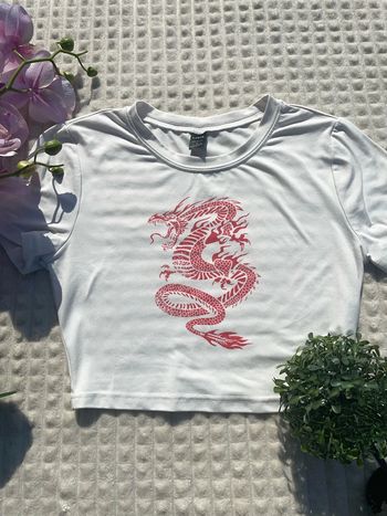 Top blanc motifs dragon rouge – SHEIN – S