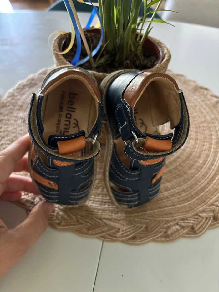 Sandales scratchées cuir bleu marine T20 - photo numéro 4