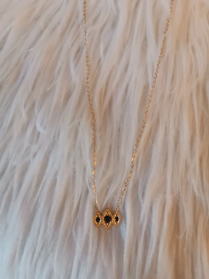 Collier doré en acier inoxydable pierres noires Bohm Neuf - photo numéro 2