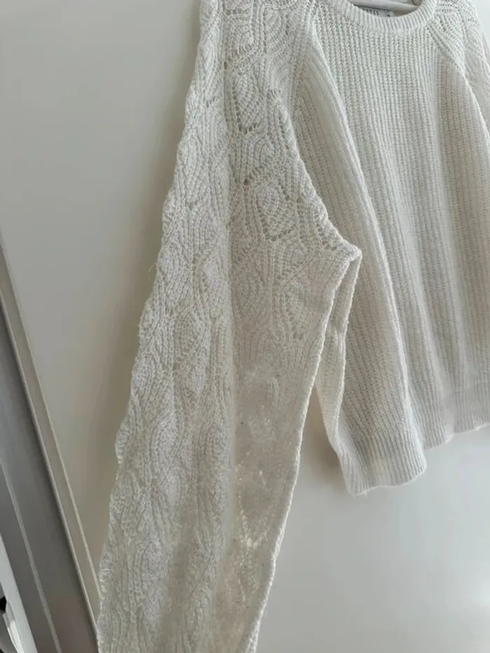 Pull blanc Costes femme M – chaud, doux, manches torsadées - photo numéro 3
