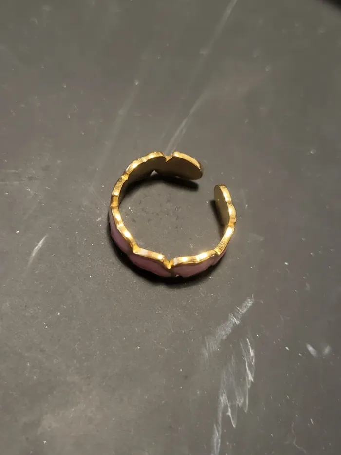 Bague acier inoxydable doré ajustable tour cœurs roses - photo numéro 2
