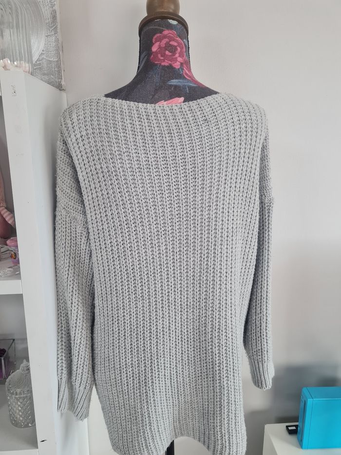 Pull décolleté v gris - photo numéro 2