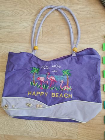 Grand sac de plage flamand rose coquillage