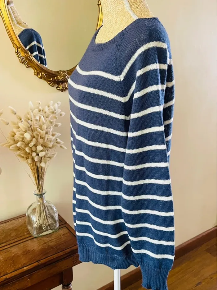 sublime Pull mariniere rayures bleu marine et blanc manches longues col bateau - photo numéro 8