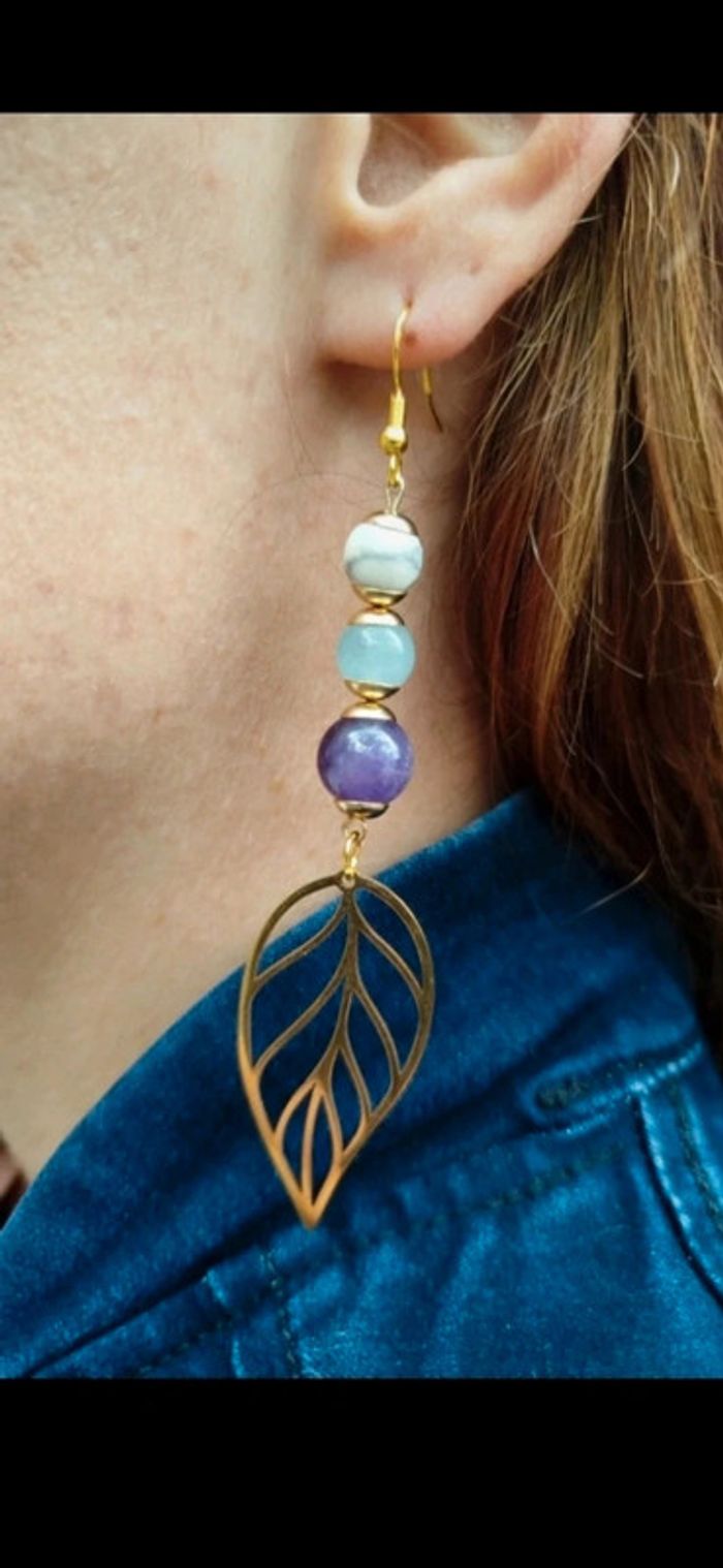 Boucles d'oreilles 3 pierres Naturelles - photo numéro 2