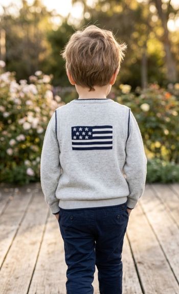 Superbe Pull fin gris drapeau américain sans manches taille 3 ans / 94