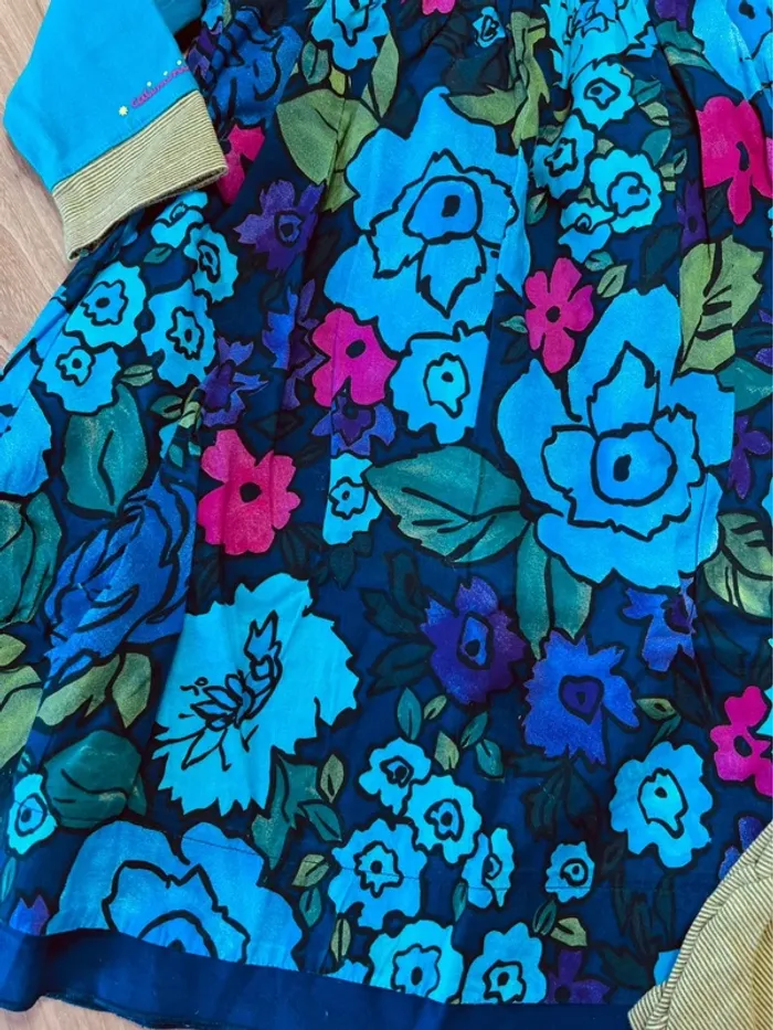 Taille 4 ans tenue 2 pièces fille Catimini bleu turquoise et vert * fleurs rayures * 🩷 - photo numéro 4