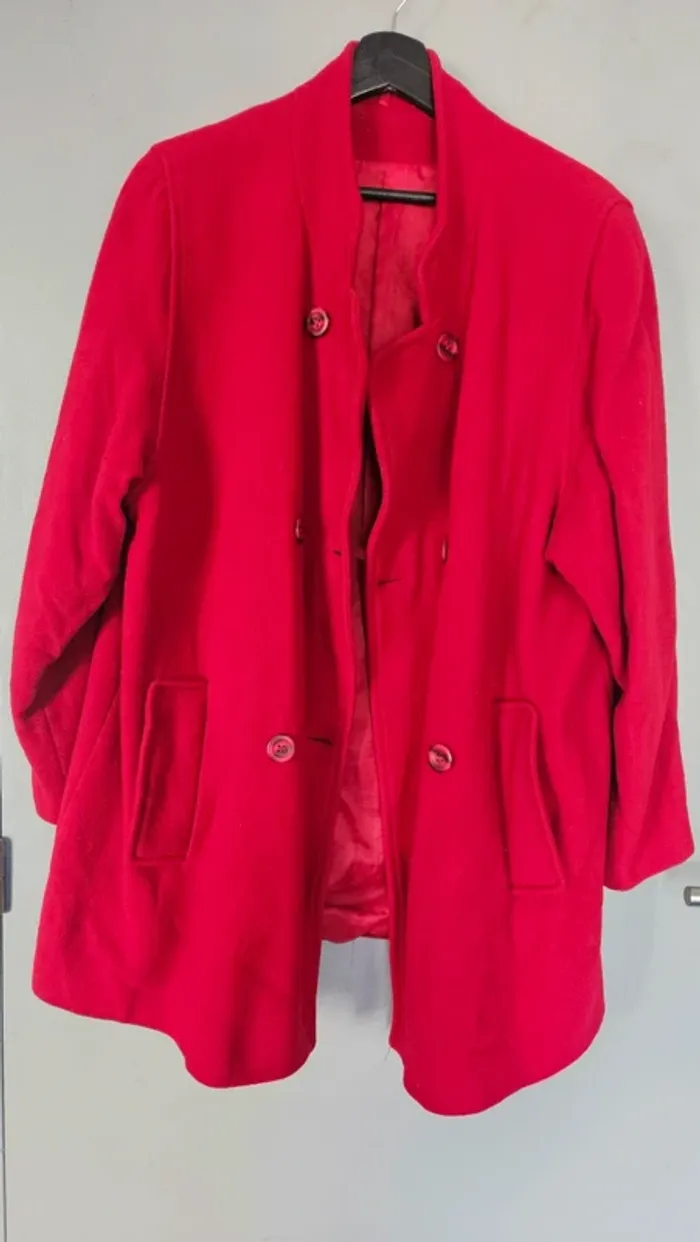 Manteau rouge bordeaux laine femme- T42/44- coupe droite- chaud et confortable - photo numéro 4