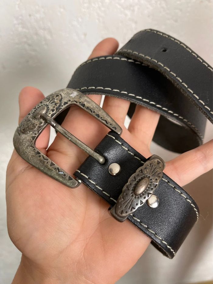 Ceinture vintage en cuir et métal 82cm