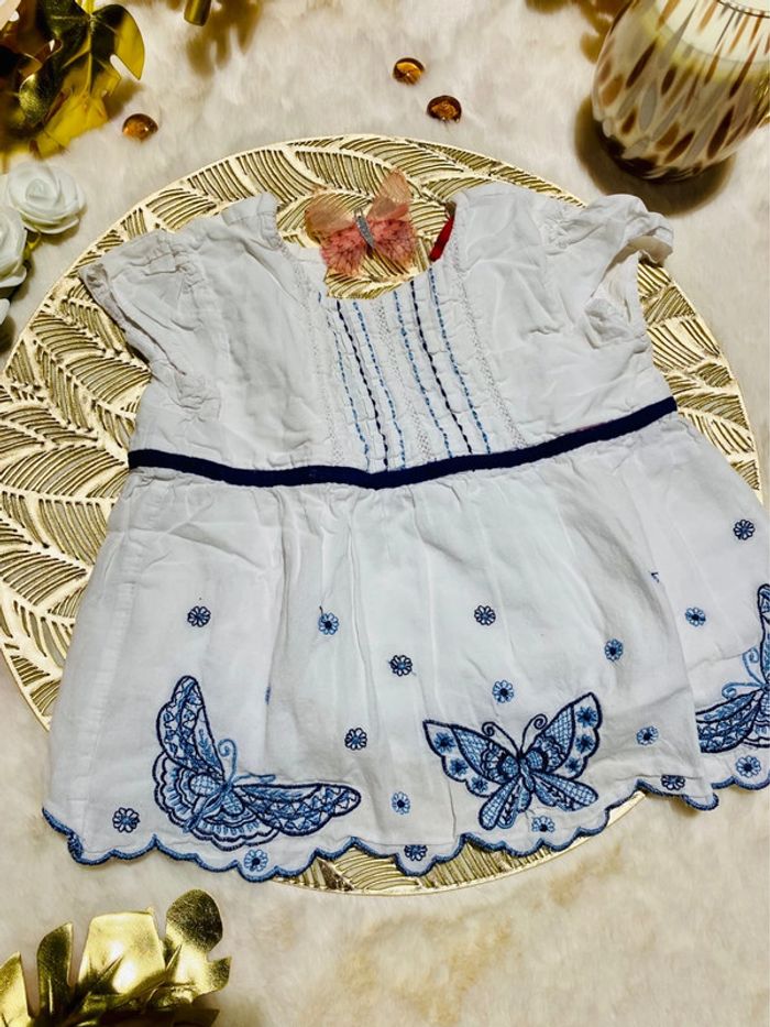 🌼 Ensemble blouse blanche + bloomer en denim Histoire de Fleur - bébé fille 12 mois TBE 🌼 - photo numéro 2