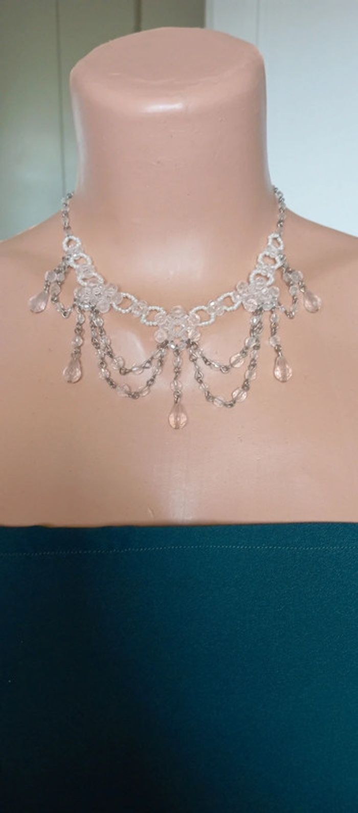 Collier perles rocailles transparentes vintage - photo numéro 3