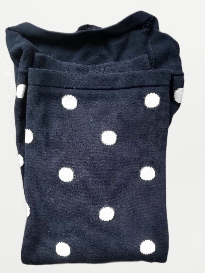 💙 Pull femme Tommy Hilfiger – Bleu marine à pois blancs – Col V – Taille S - photo numéro 3