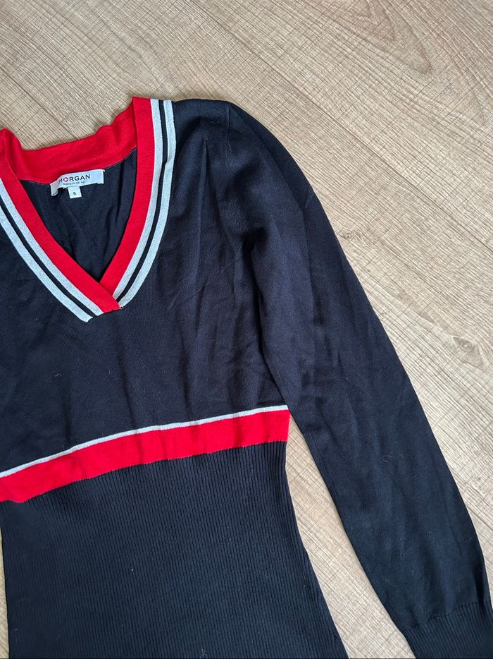 Pull noir rouge et argenté à manches longues Morgan taille S excellent état - photo numéro 9