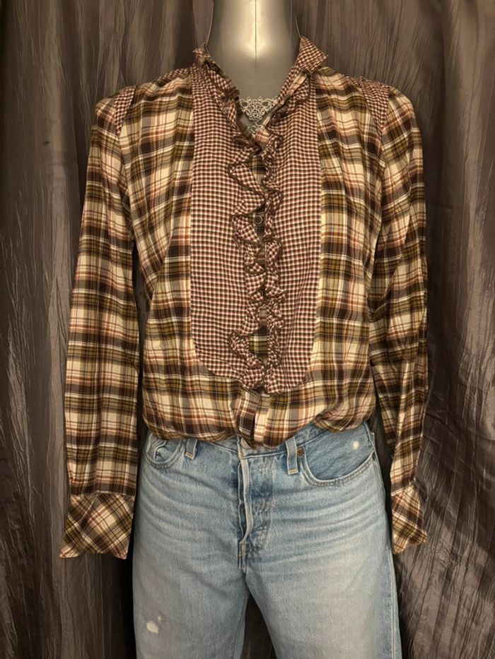 Superbe chemise style vintage 1960 à carreaux et volants S/36 - photo numéro 2