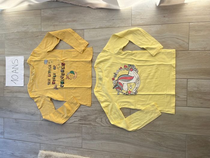 Lot de 2 t-shirts jaune à manches longues fille 10 ans