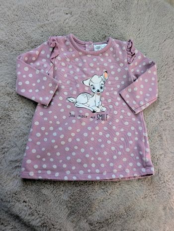 Robe Disney Baby 6–12 mois – Bambi – rose à pois –tres bon état