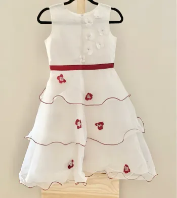 Robe de cérémonie fille blanche et rouge – 10 ans
