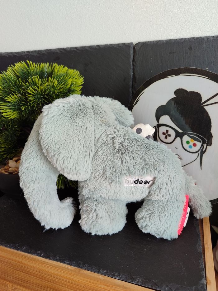 doudou peluche éléphant elphee done by deer gris bleu plat Vert Noir DD003197 - photo numéro 2