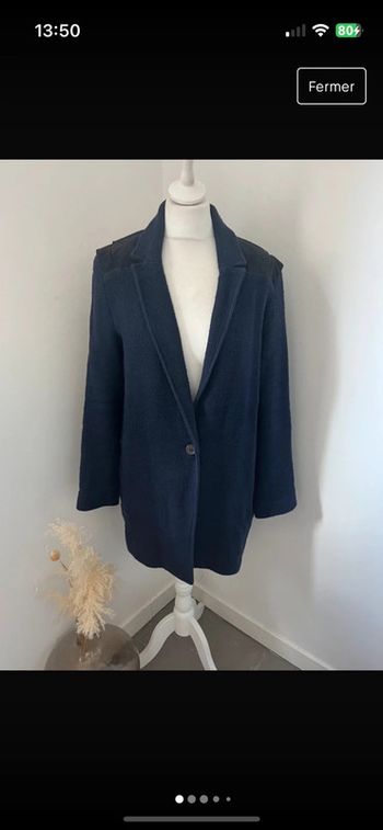 Manteau bleu et cuir noir Maje L