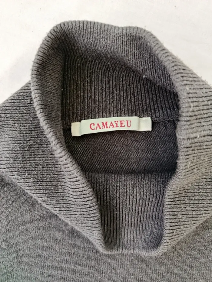 Pull large col roulé gris Camaïeu taille L - photo numéro 3
