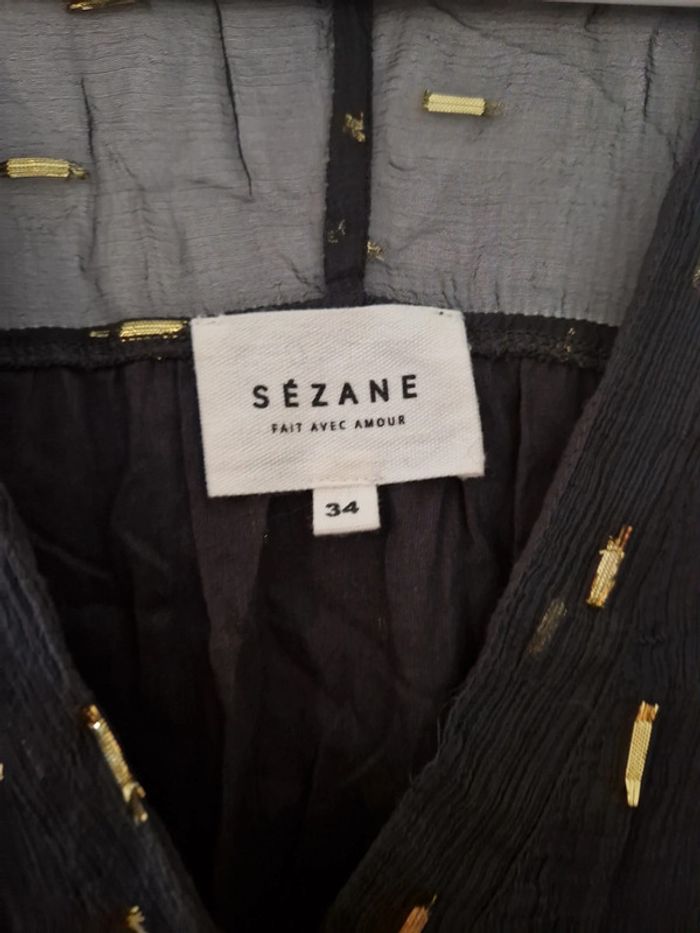 Chemisier femme noir doré manche transparente TBE taille 34 Sézane - photo numéro 2