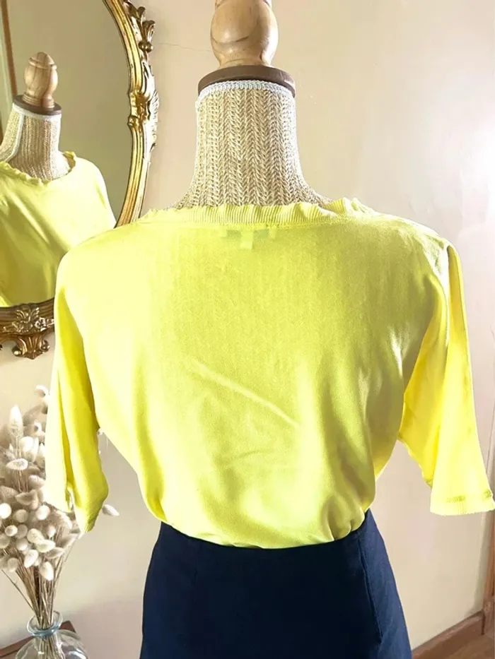 Sublime blouse chemise manche 3/4 à col rond jaune - photo numéro 5